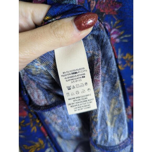 FREE PEOPLE Dock Street Ruffle Floral Blue 3/4 Sleeve Top Women Size S Bloomcore - Picture 7 of 9